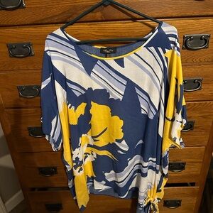 Melissa Paige Blue and White Oversized 3/4 Sleeve Blouse